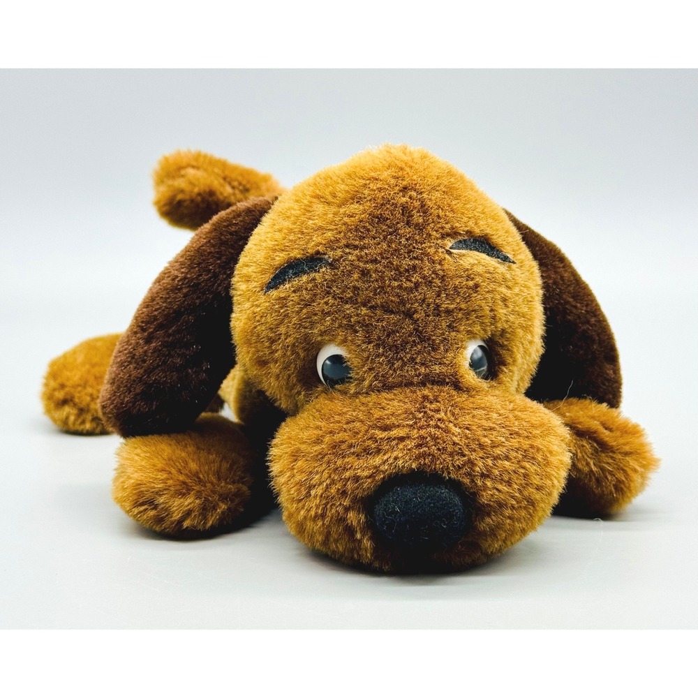 Dakin Drooper Dog Plush Dark Brown Vintage 1973 Lying Stuffed Animal Nut Shells